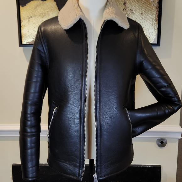 H&M Men's Black Leather Jacket Size S - Picture 2 of 10